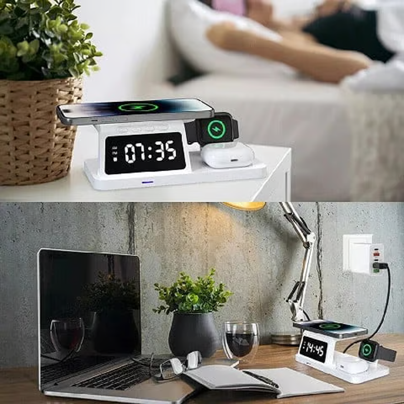 4-in-1 Fast-Charging Wireless Charging Station With Clock