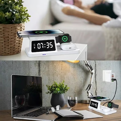 4-in-1 Fast-Charging Wireless Charging Station With Clock