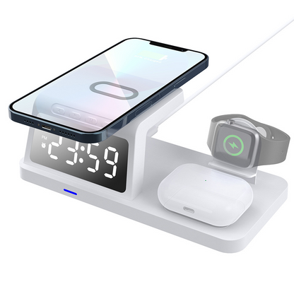 4-in-1 Fast-Charging Wireless Charging Station With Clock