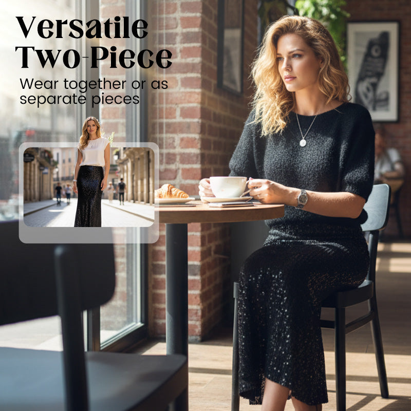 Women’s Knit Top and Sequin Skirt 2-Piece Set
