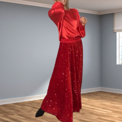 Women's Long Sleeve Top & Sequin Maxi Skirt Two-Piece Set