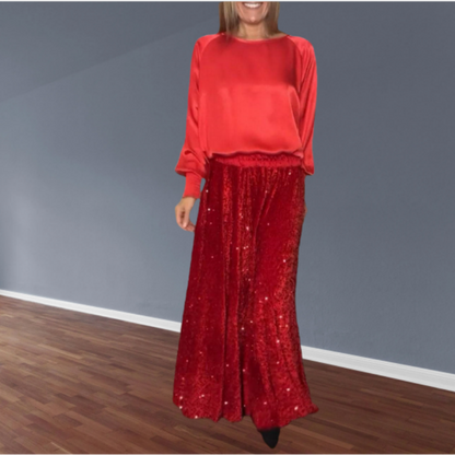 Women's Long Sleeve Top & Sequin Maxi Skirt Two-Piece Set