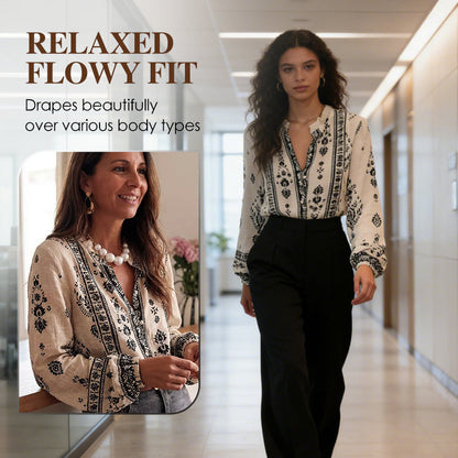 Women’s Boho Lantern-Sleeve Ruffled Blouse