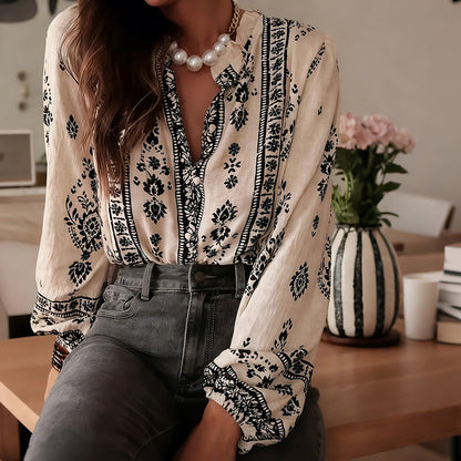 Women’s Boho Lantern-Sleeve Ruffled Blouse