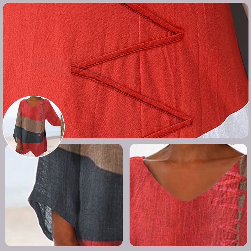 Women's Elegant Casual V-Neck Long Sleeve Artistic Pattern Print Top