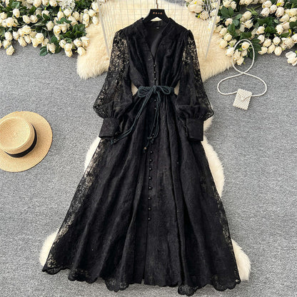 Vintage Embroidered Lantern Sleeve Dress