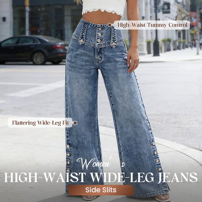 📢📢49% OFF !!!⏰High-Waist Wide-Leg Jeans – easy pull-on style! Side slits let the breeze in, keep you cool. 🌸