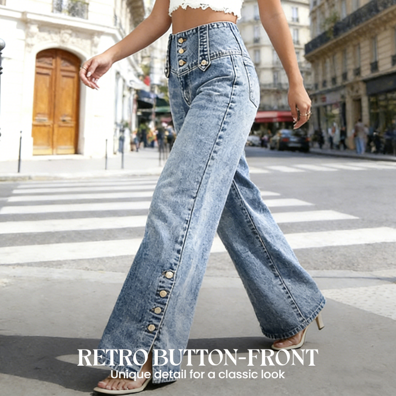 📢📢49% OFF !!!⏰High-Waist Wide-Leg Jeans – easy pull-on style! Side slits let the breeze in, keep you cool. 🌸