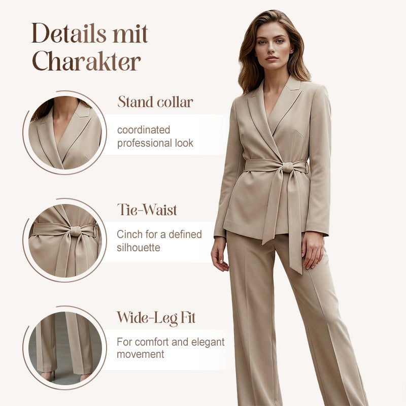 ⏳Limited-time 49% off⏰Women's Elegant Tie-Waist Blazer & Wide-Leg Pants Suit Set👔👖