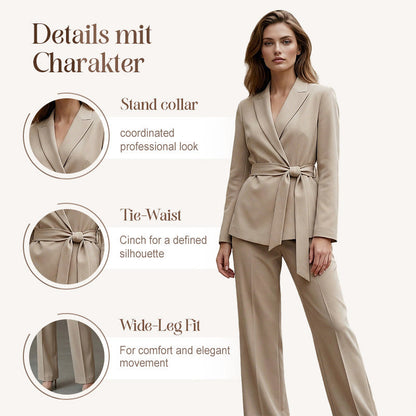 ⏳Limited-time 49% off⏰Women's Elegant Tie-Waist Blazer & Wide-Leg Pants Suit Set👔👖