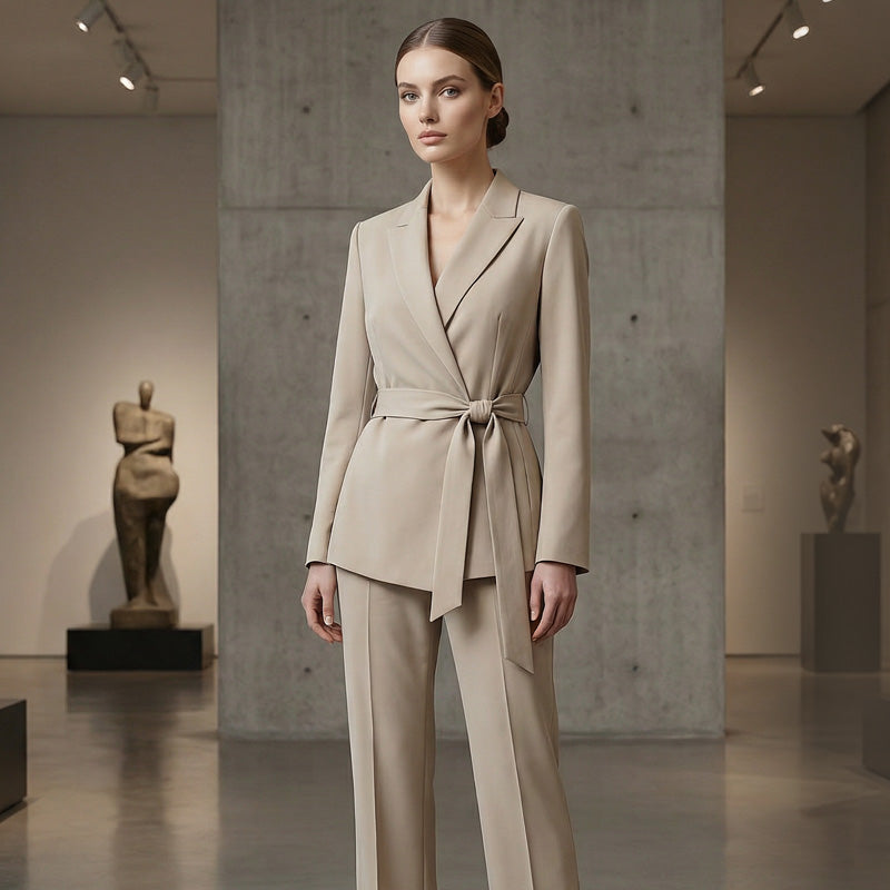 ⏳Limited-time 49% off⏰Women's Elegant Tie-Waist Blazer & Wide-Leg Pants Suit Set👔👖