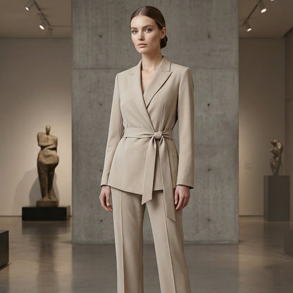 ⏳Limited-time 49% off⏰Women's Elegant Tie-Waist Blazer & Wide-Leg Pants Suit Set👔👖