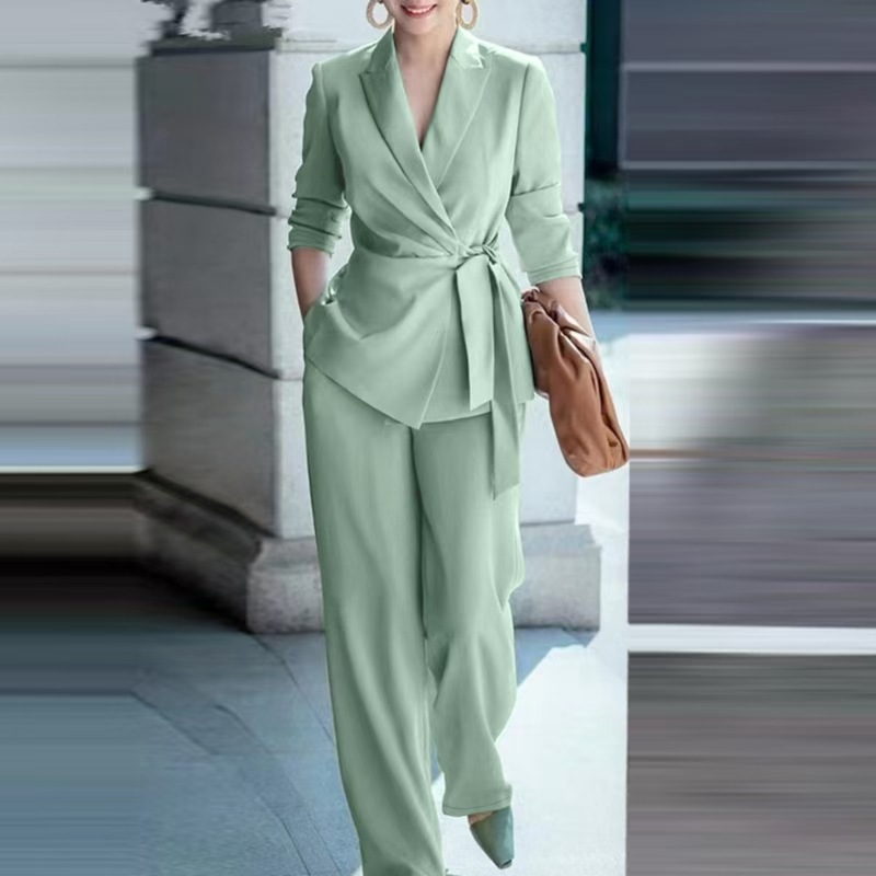 ⏳Limited-time 49% off⏰Women's Elegant Tie-Waist Blazer & Wide-Leg Pants Suit Set👔👖