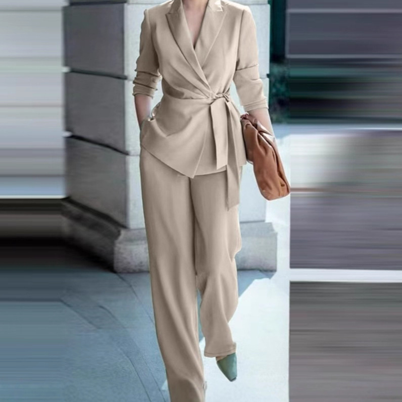 ⏳Limited-time 49% off⏰Women's Elegant Tie-Waist Blazer & Wide-Leg Pants Suit Set👔👖