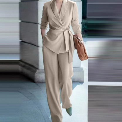 ⏳Limited-time 49% off⏰Women's Elegant Tie-Waist Blazer & Wide-Leg Pants Suit Set👔👖