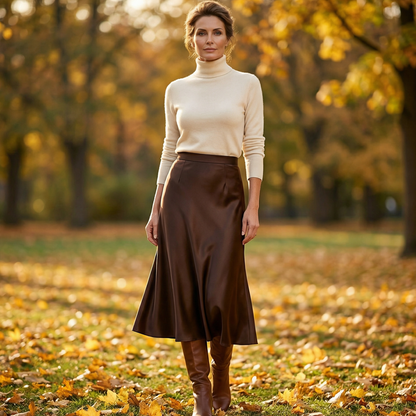 Women's Lustrous High-Waist Satin Skirt