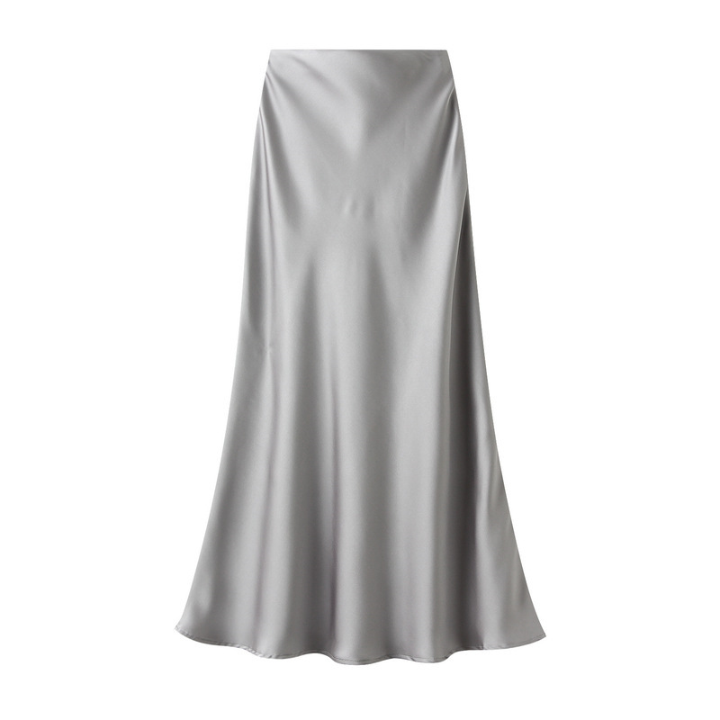 Women's Lustrous High-Waist Satin Skirt