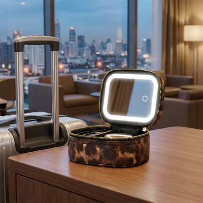 Travel Makeup Case with LED Lighted Mirror