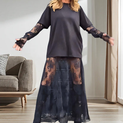 Elegant Lace Overlay Mock 2-Piece Set for Ladies