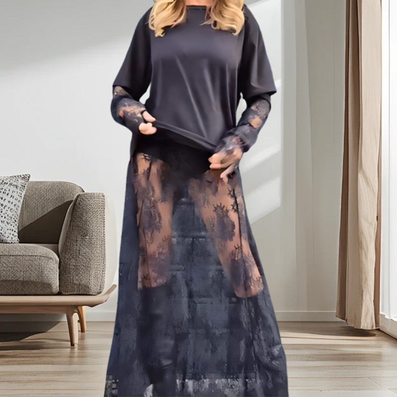 Elegant Lace Overlay Mock 2-Piece Set for Ladies