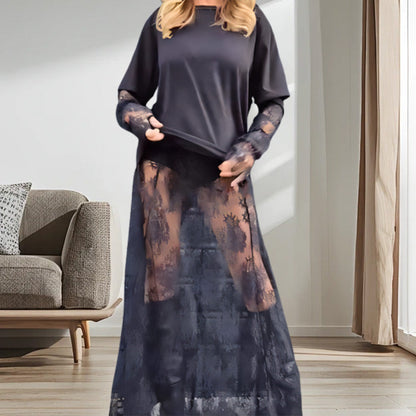Elegant Lace Overlay Mock 2-Piece Set for Ladies