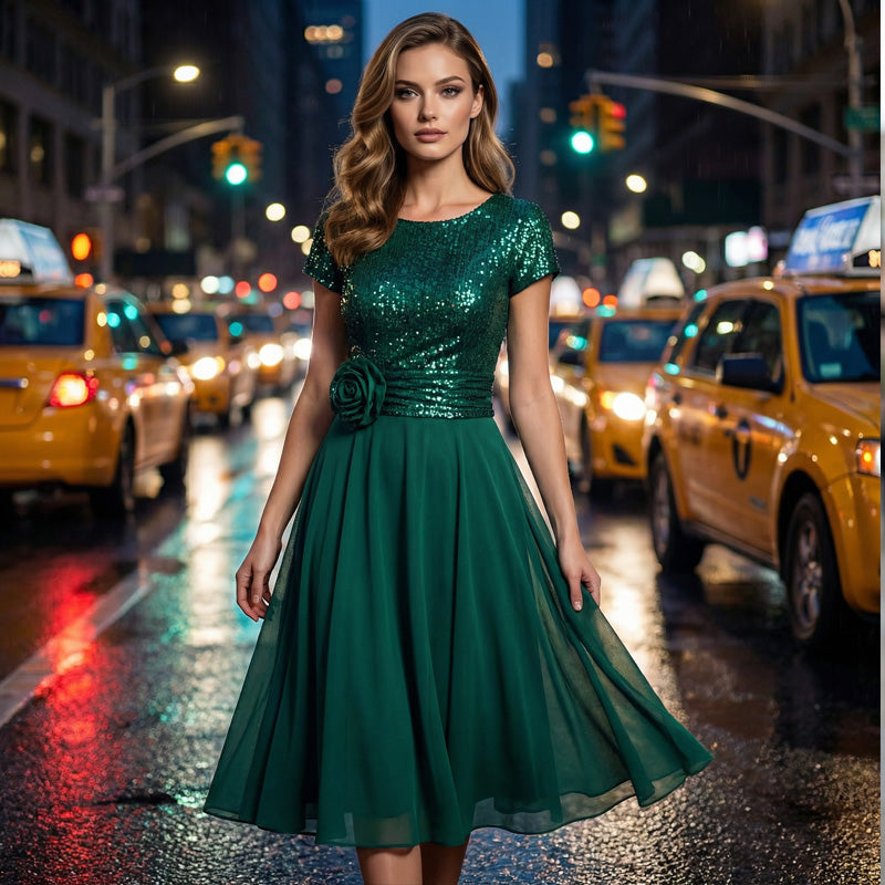 Sequin Top & Flowing Skirt 2-Piece Set