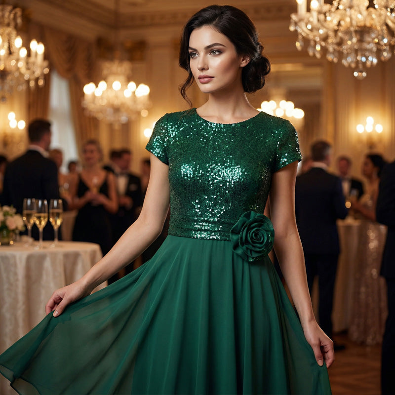 Sequin Top & Flowing Skirt 2-Piece Set