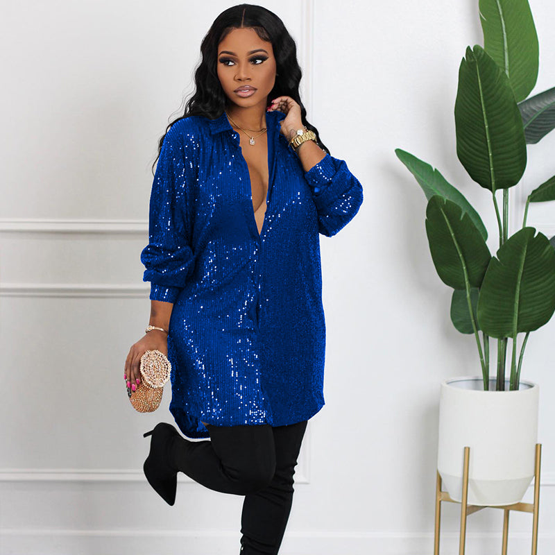 📢📢49% OFF !!!⏰Women's Shiny Sequins Mid-Length Shirt