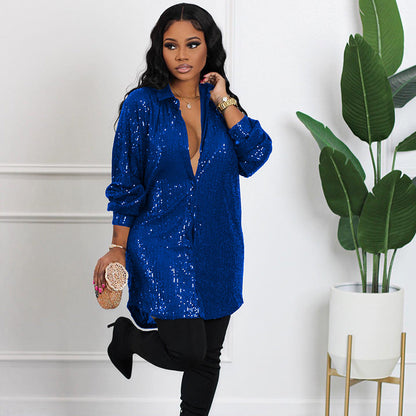 📢📢49% OFF !!!⏰Women's Shiny Sequins Mid-Length Shirt
