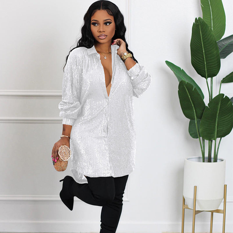 📢📢49% OFF !!!⏰Women's Shiny Sequins Mid-Length Shirt