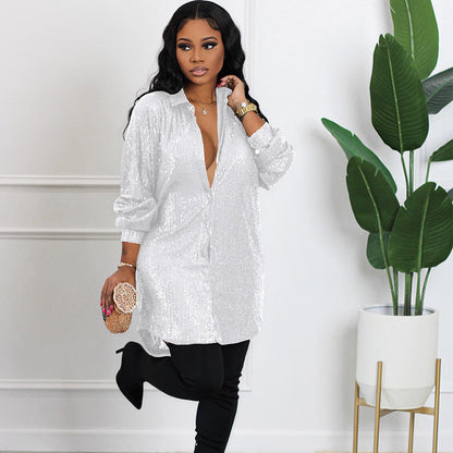 📢📢49% OFF !!!⏰Women's Shiny Sequins Mid-Length Shirt