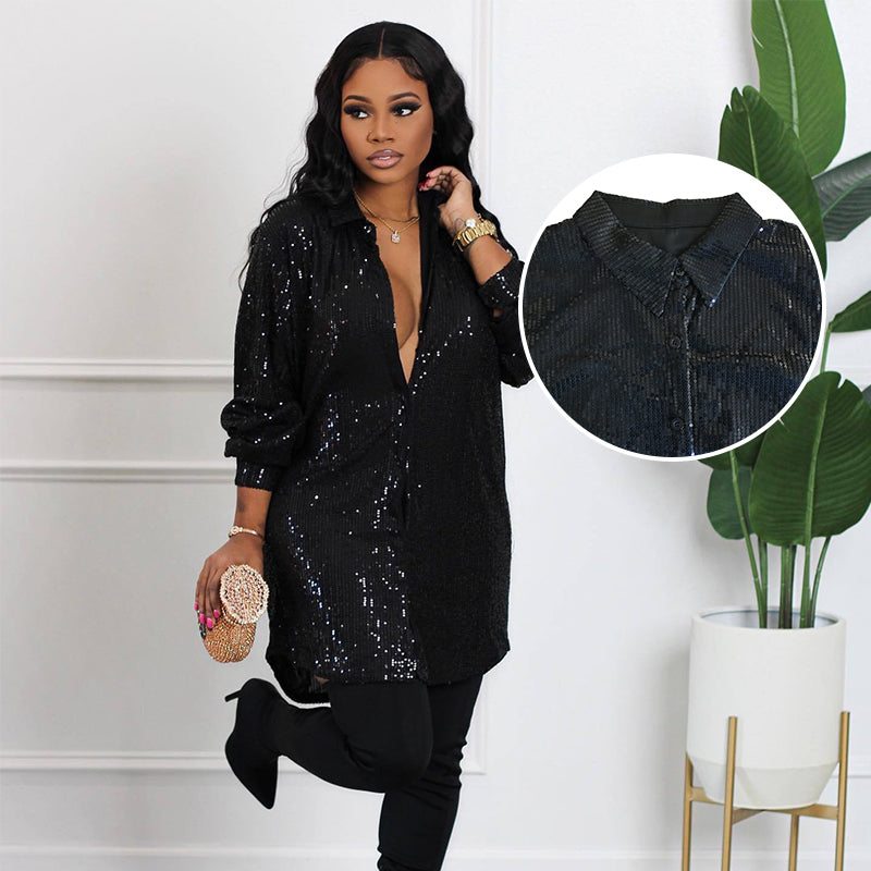 📢📢49% OFF !!!⏰Women's Shiny Sequins Mid-Length Shirt