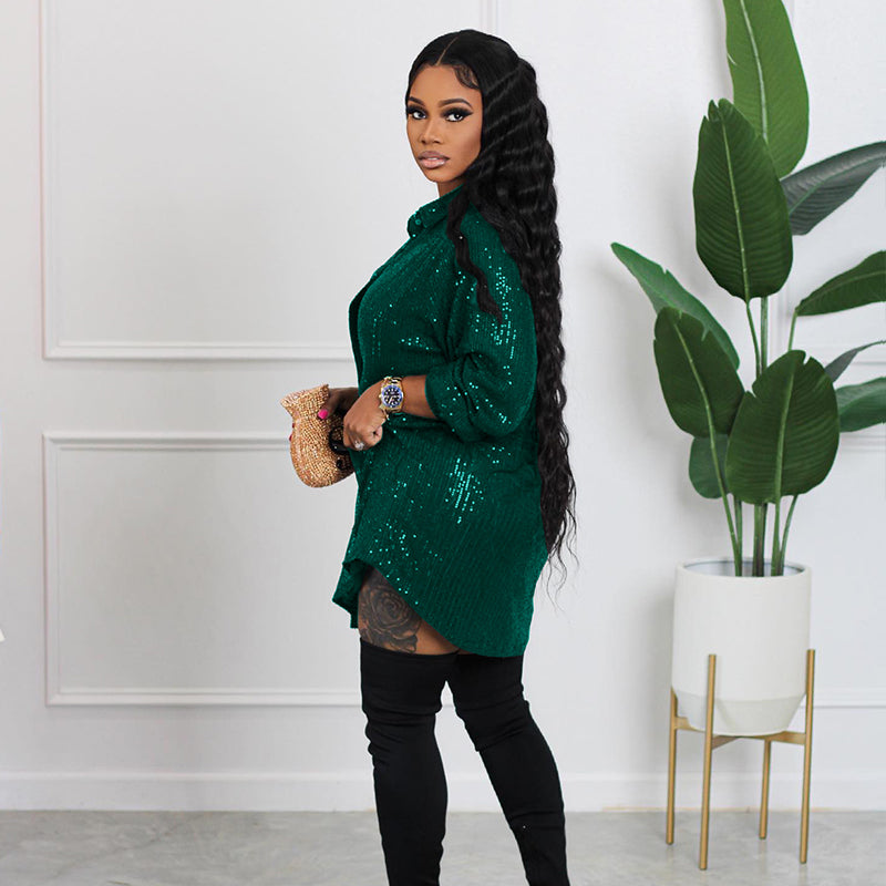 📢📢49% OFF !!!⏰Women's Shiny Sequins Mid-Length Shirt