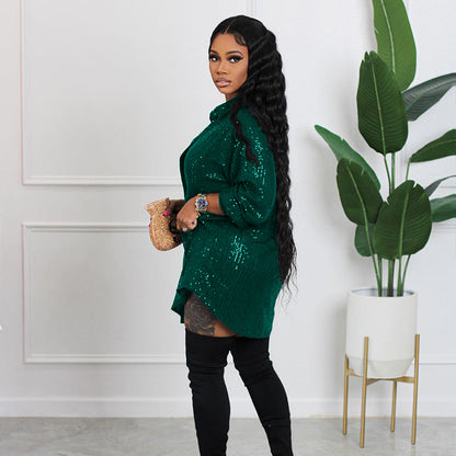 📢📢49% OFF !!!⏰Women's Shiny Sequins Mid-Length Shirt