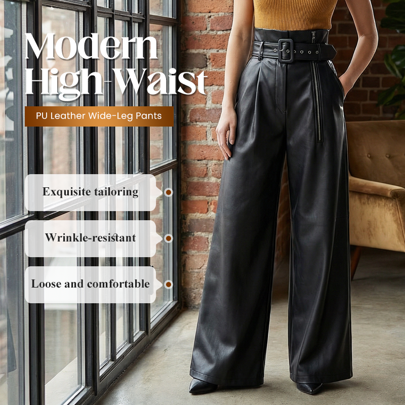 Modern High-Waist Leather Wide-Leg Pants