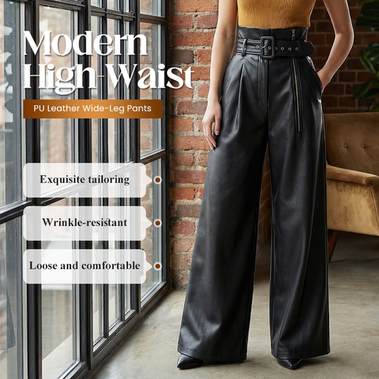 Modern High-Waist Leather Wide-Leg Pants