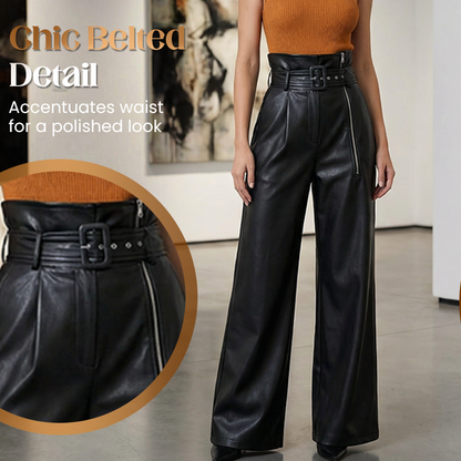 Modern High-Waist Leather Wide-Leg Pants