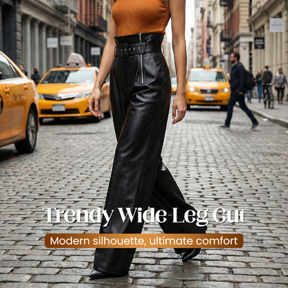 Modern High-Waist Leather Wide-Leg Pants