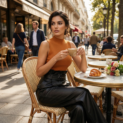 Modern High-Waist Leather Wide-Leg Pants