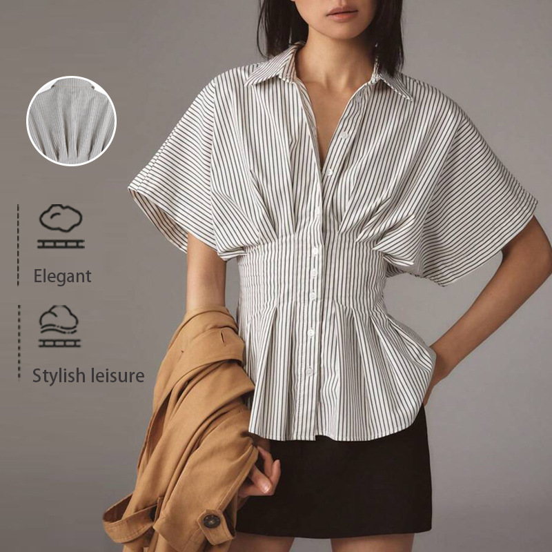 Elegant Striped Pleated Tunic Top for Women