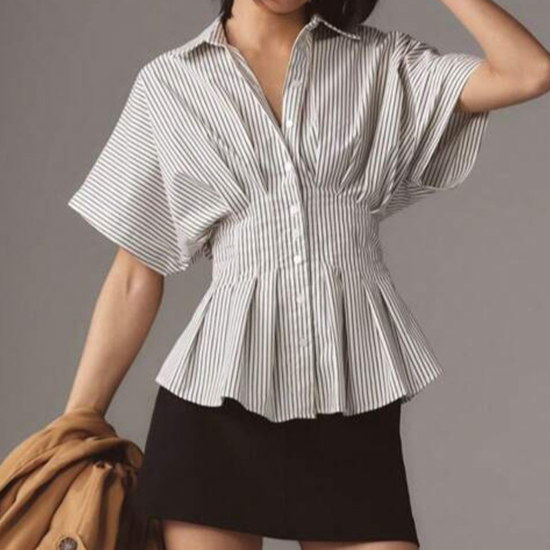 Elegant Striped Pleated Tunic Top for Women
