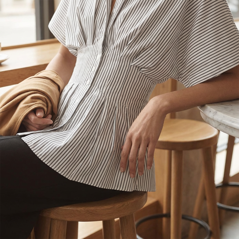Elegant Striped Pleated Tunic Top for Women