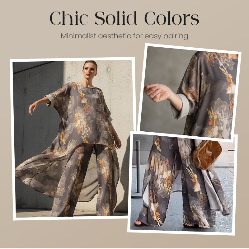 Women's Floral Print Asymmetrical Tunic & Pants Set