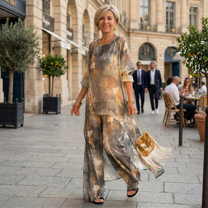 Women's Floral Print Asymmetrical Tunic & Pants Set