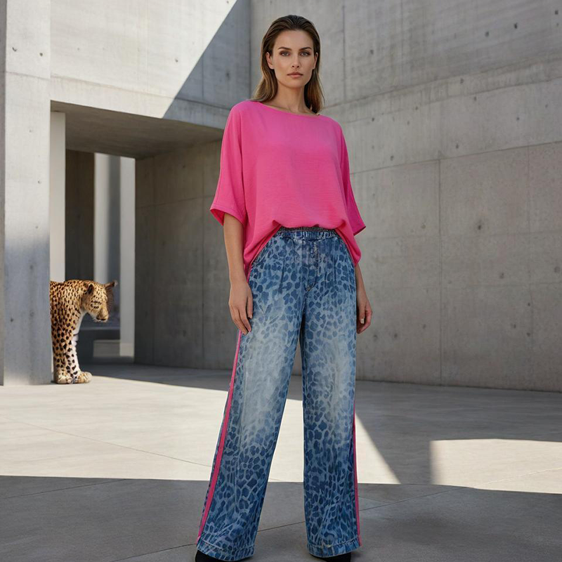 Vibrant Pink Top & Bold Leopard Print Pants Set