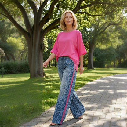 Vibrant Pink Top & Bold Leopard Print Pants Set