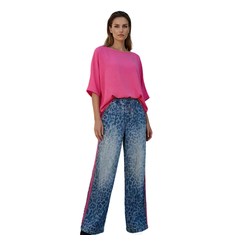Vibrant Pink Top & Bold Leopard Print Pants Set