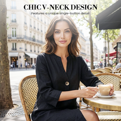 🎁Free Gift With Purchase 🎁 Women's Casual V-Neck Linen Shirt Dress
