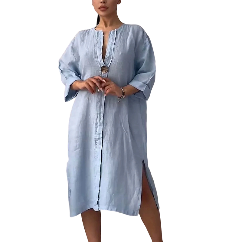 🎁Free Gift With Purchase 🎁 Women's Casual V-Neck Linen Shirt Dress