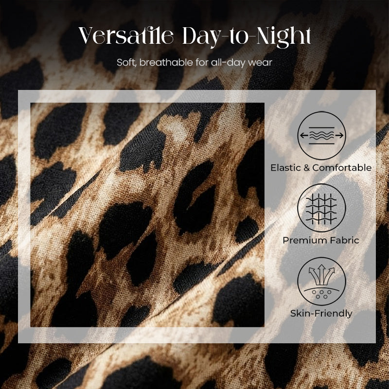 Women's V-Neck Top and Leopard Print Skirt 2-Piece Set